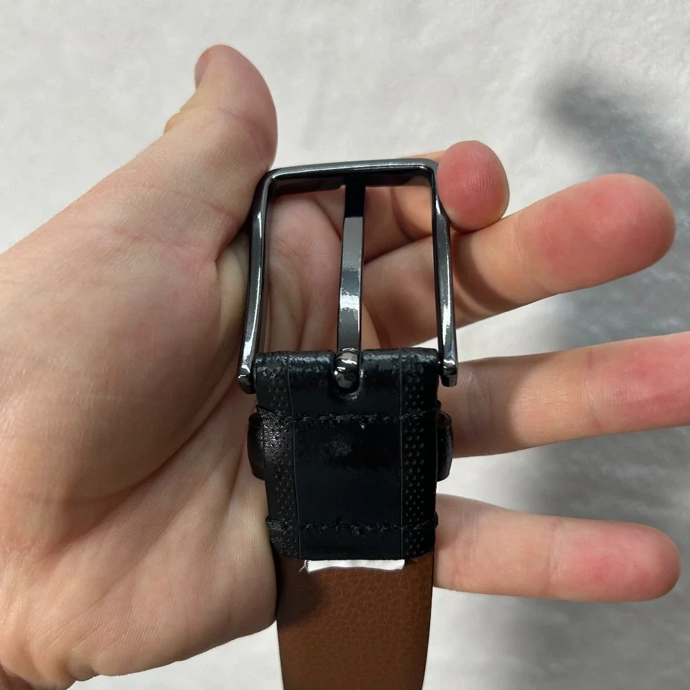 Johnston & Murphy Mens Size 42 Black Leather Made in Italy Adjustable Belt